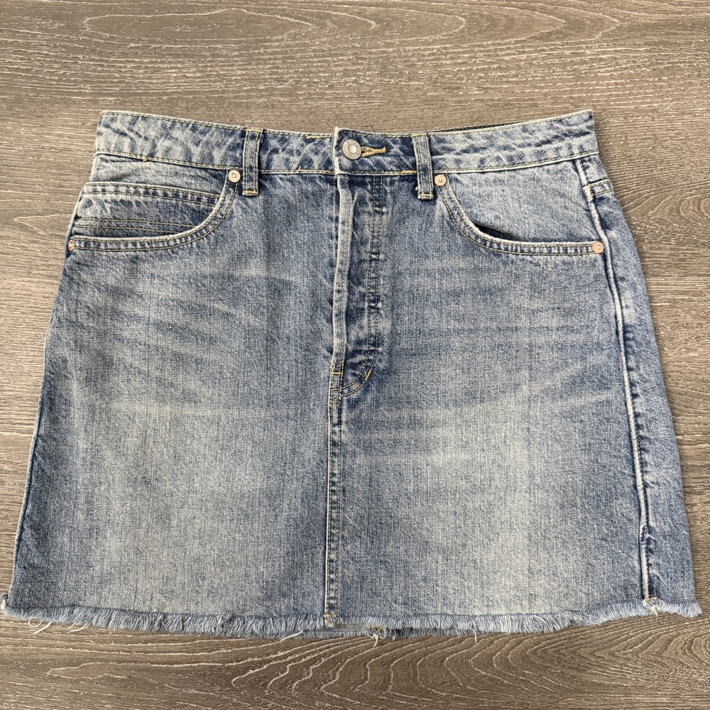 Free People We The Free Denim Mini Skirt Raw Hem 29 Button Fly Boho Western